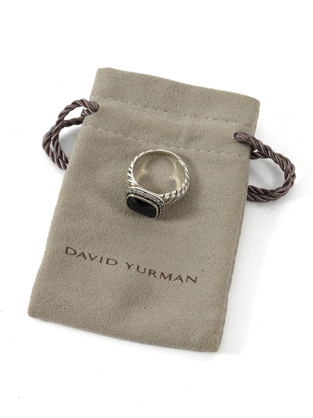 David Yurman Sterling Silver Albion Onyx Diamond Halo Ring - 6