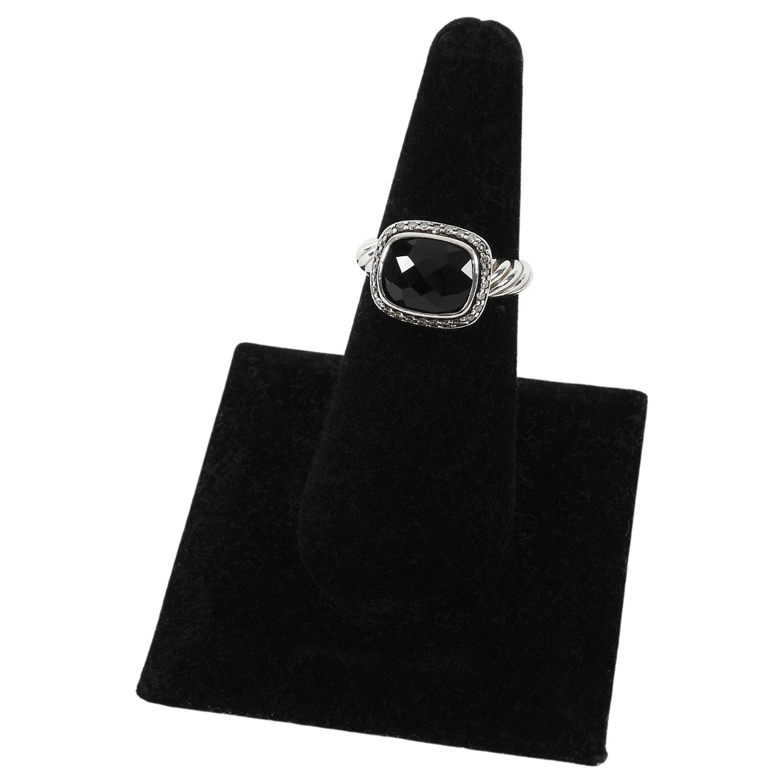 David Yurman Sterling Silver Albion Onyx Diamond Halo Ring - 6