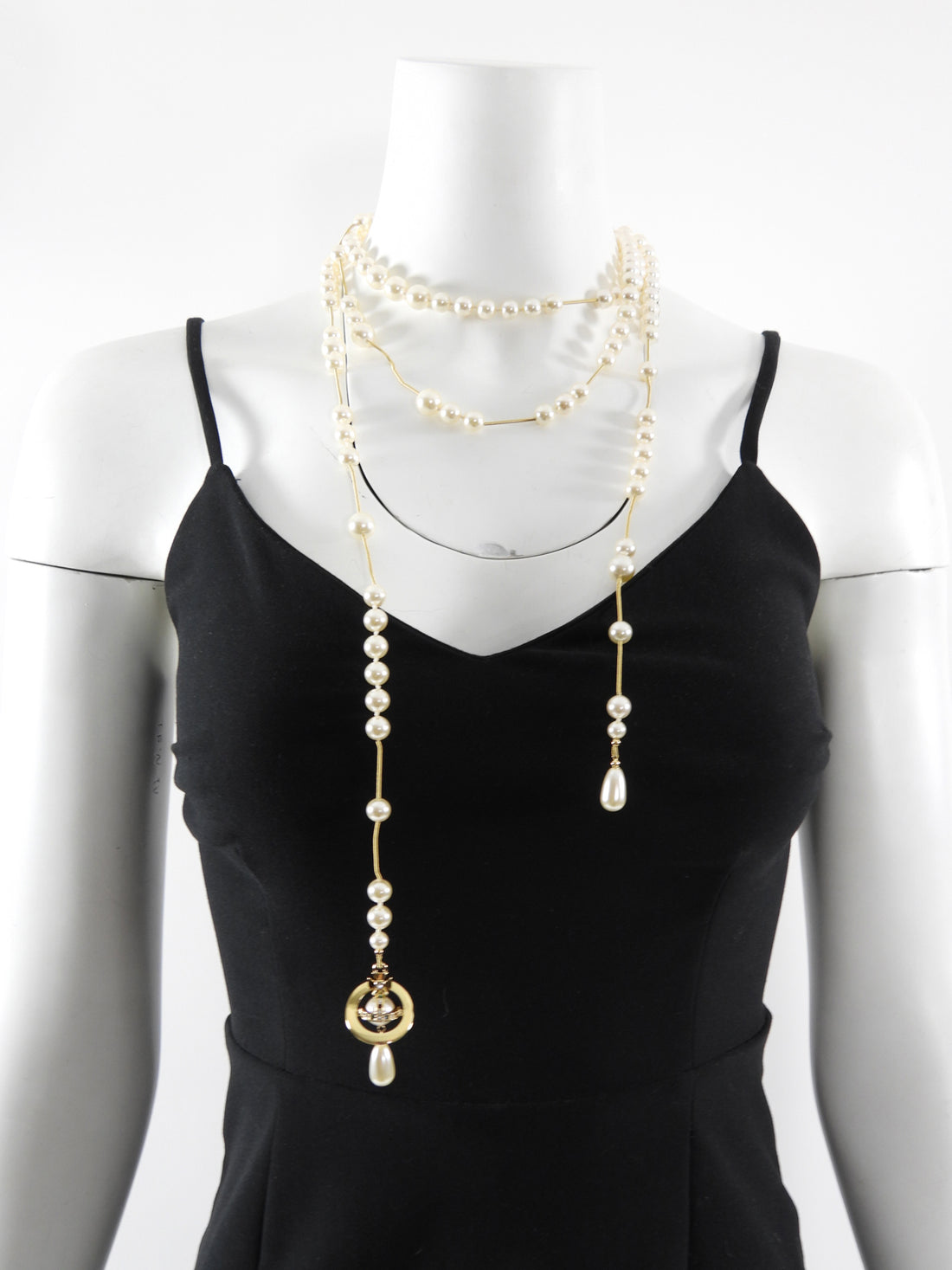 Vivienne Westwood Broken Pearl Lariat Necklace with Orb