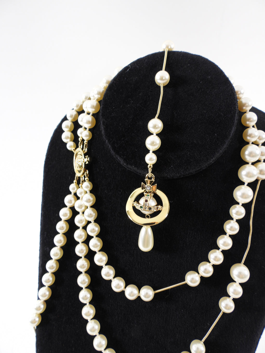 Vivienne Westwood Broken Pearl Lariat Necklace with Orb