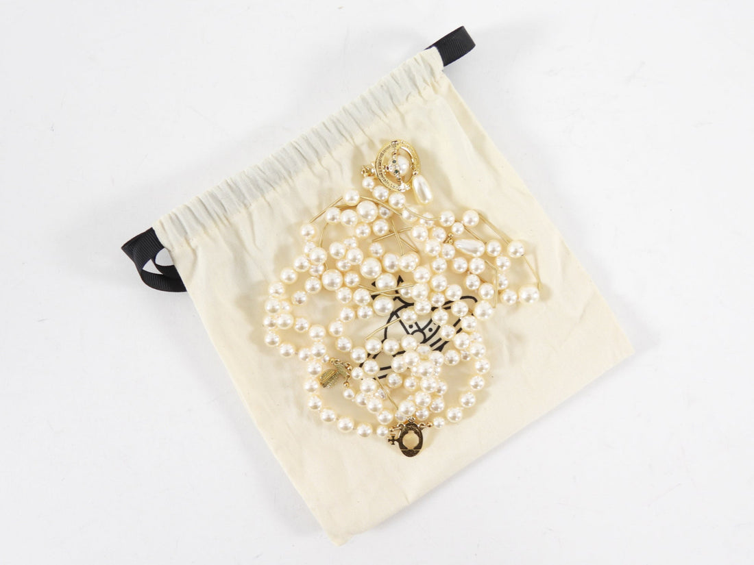 Vivienne Westwood Broken Pearl Lariat Necklace with Orb