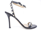 Valentino Black Leather Rockstud Embellished Ankle Strap Stiletto Heel Sandals - 39.5