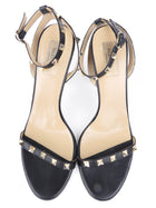 Valentino Black Leather Rockstud Embellished Ankle Strap Stiletto Heel Sandals - 39.5