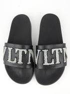 Valentino Black and Grey Flocked VLTN Logo Slide Sandal - 40