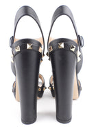 Valentino Garavani Black Leather Rockstud Platform Slingback Sandals - 38.5