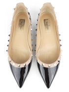 Valentino Garavani Black Patent and Blush Leather Rockstud Pointed Ballerina Flats - 36 EU