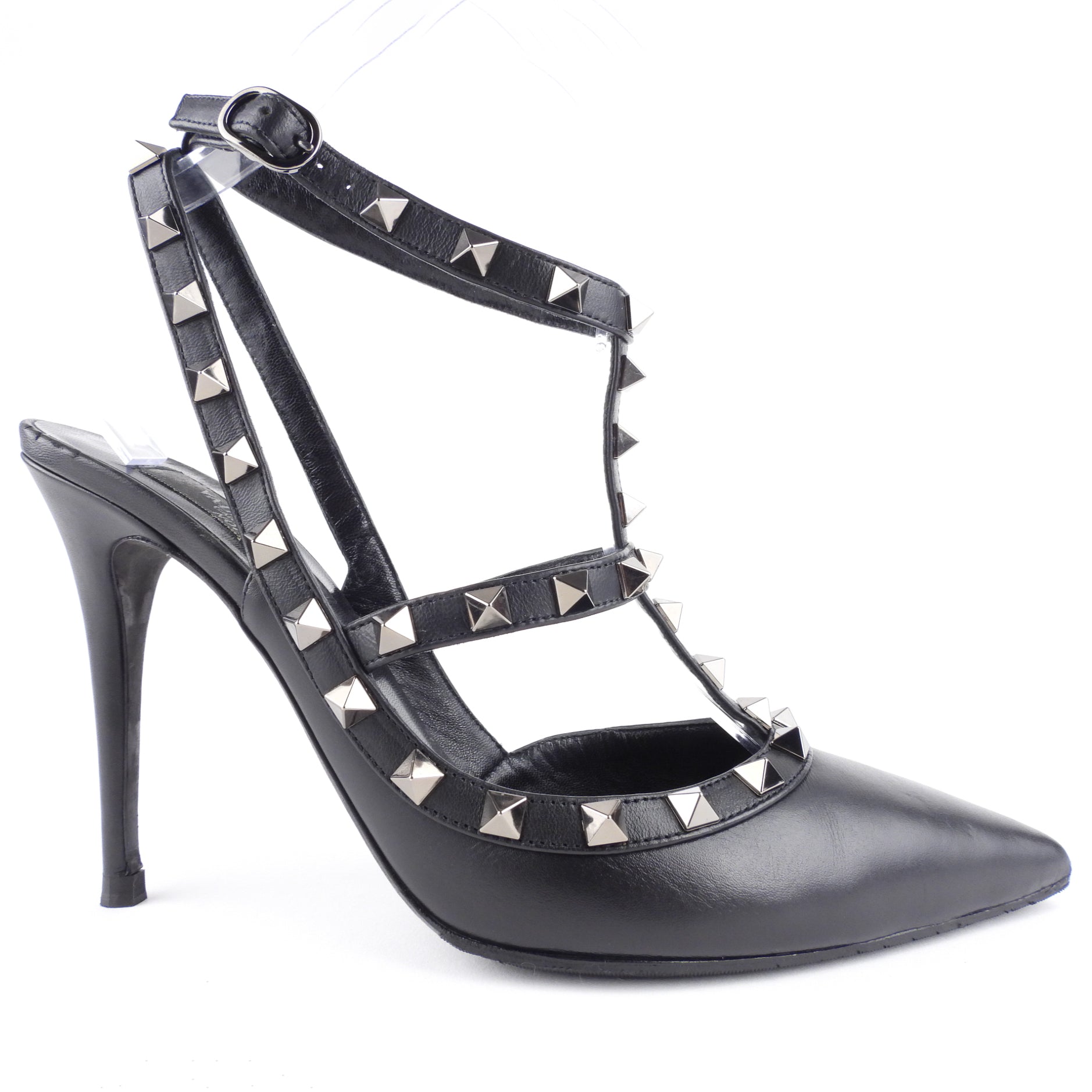 Valentino Garavani Noir Black Leather Rockstud Ankle Strap