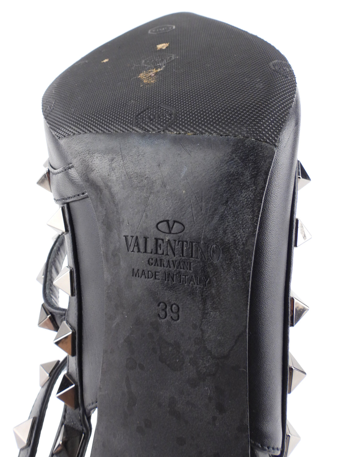 Valentino Garavani Noir Black Leather Rockstud Ankle Strap Stiletto Sandals - 39