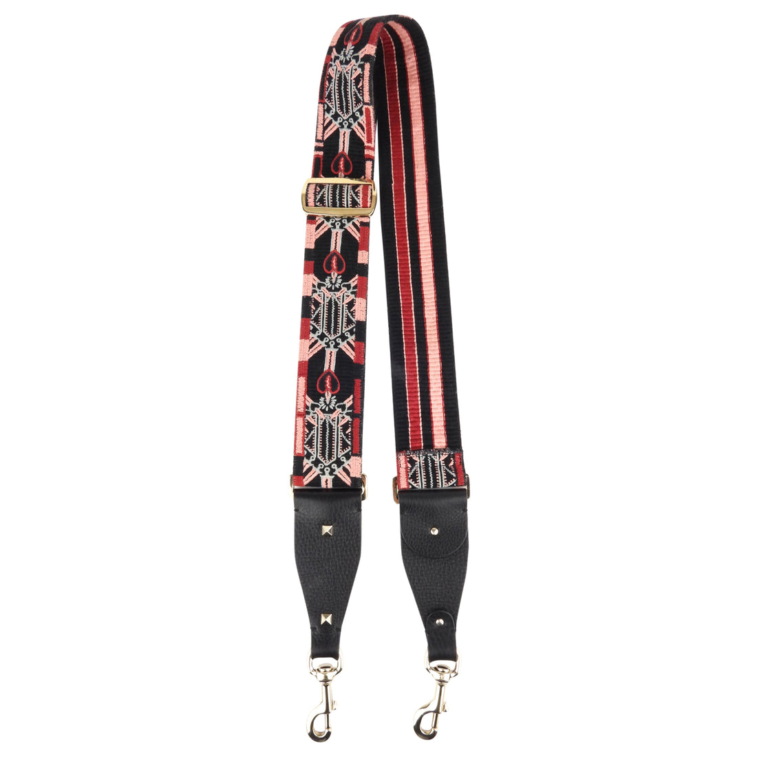 Valentino Multicolor Pink, Red and Black Embroidered Rockstud Guitar Bag Strap