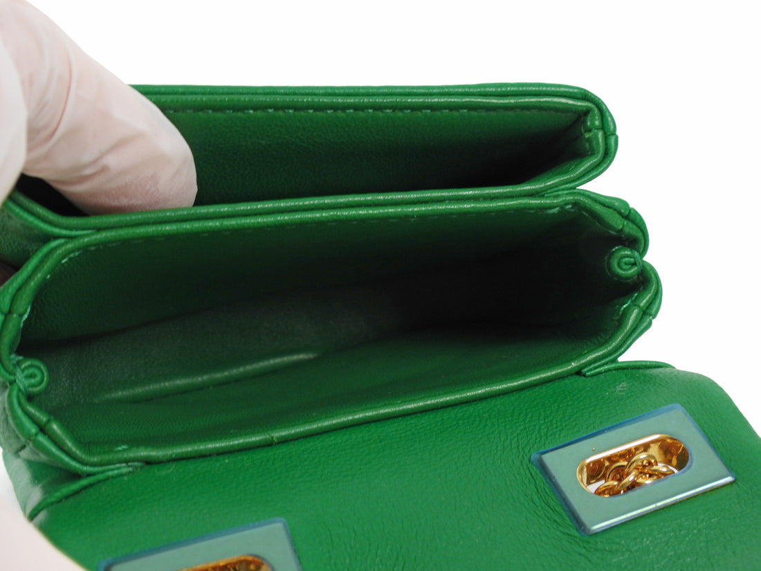 Valentino Green One Stud Nappa Leather Micro Card Holder Chain Bag