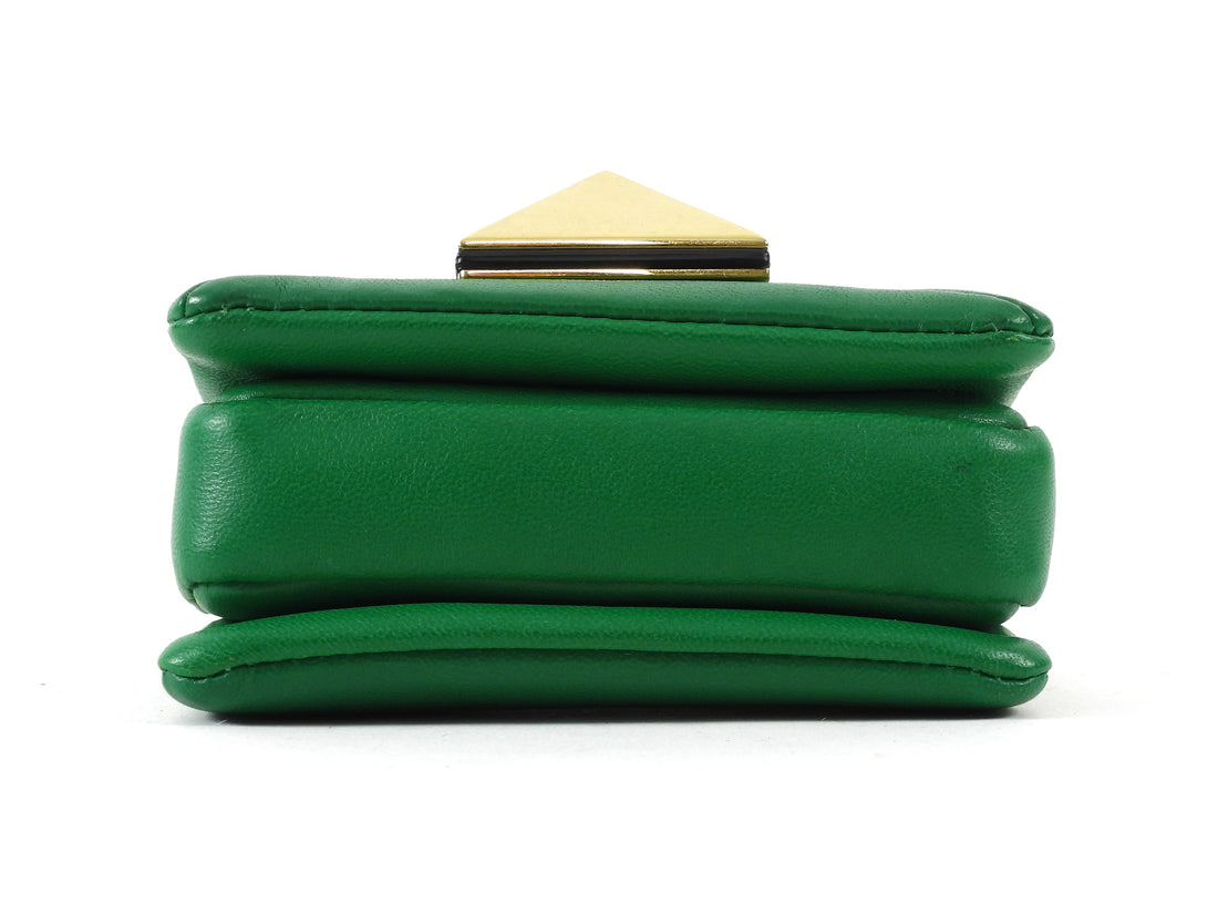 Valentino Green One Stud Nappa Leather Micro Card Holder Chain Bag