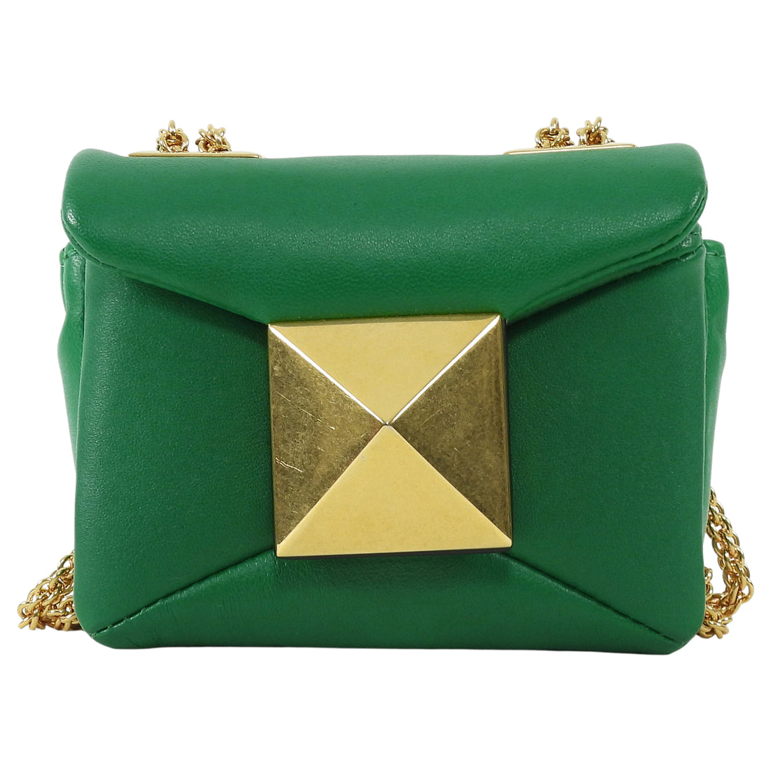 Valentino Green One Stud Nappa Leather Micro Card Holder Chain Bag