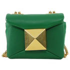 Valentino Green One Stud Nappa Leather Micro Card Holder Chain Bag