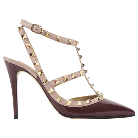 Valentino Burgundy Patent and Leather 110mm Cage Rock Stud Heels - 37.5