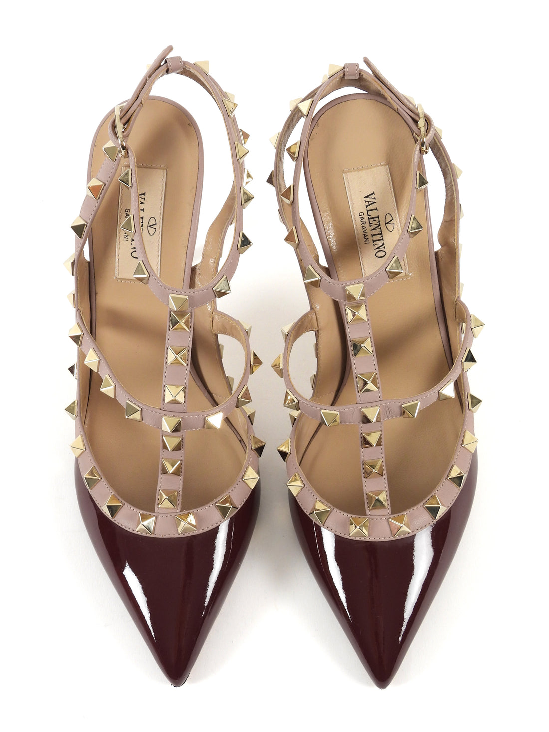Valentino Burgundy Patent and Leather 110mm Cage Rock Stud Heels - 37.5
