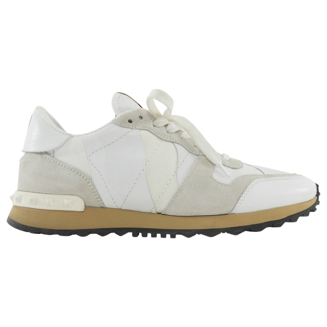 Valentino White Leather and Suede Rockstud Rockrunner Sneakers - 40