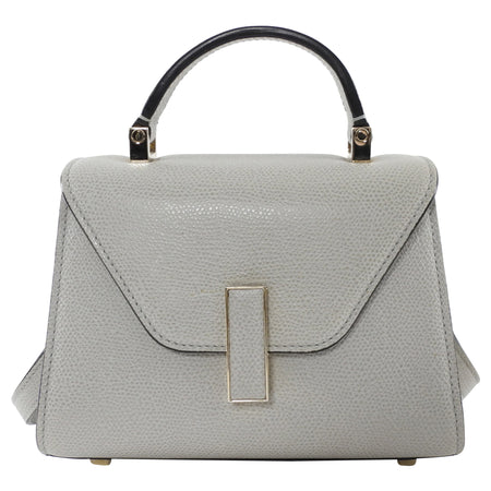 Valextra Dove Grey Leather Iside Micro Top Handle Flap Bag