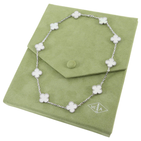 Van Cleef & Arpels Vintage Alhambra 10 Motif 18K White Gold Mother of Pearl Necklace