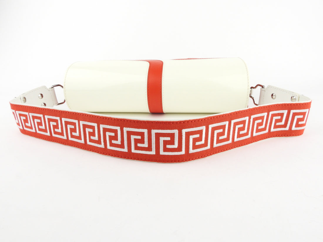 Versace Greek Symbols White Patent and Red Leather Shoulder Flap Bag