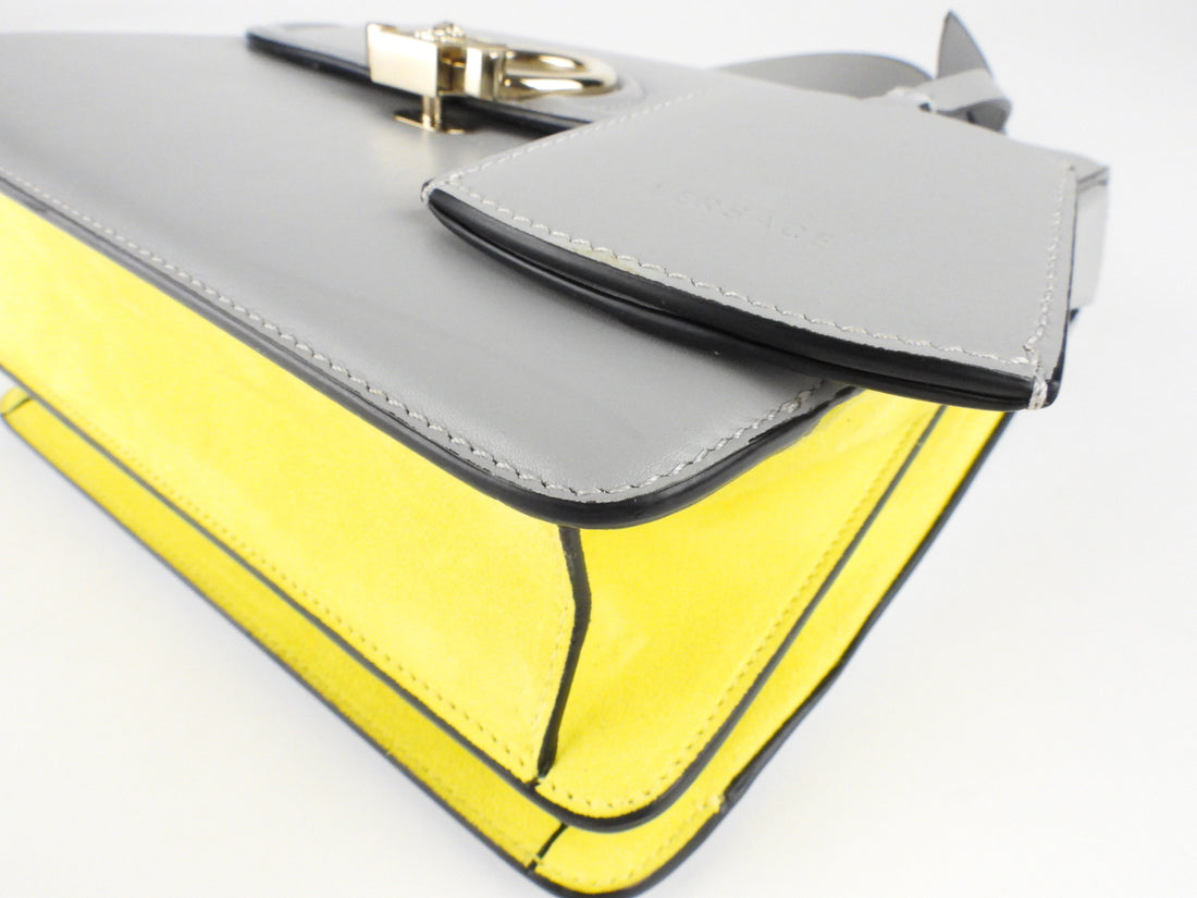 Versace DV One Grey Leather and Yellow Suede Two Way Bag