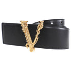 Versace Black Leather Wide Virtus V Logo Belt - 70 / 28