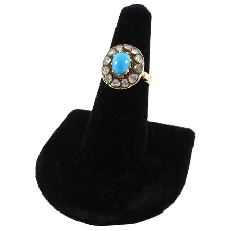 Antique Victorian 14k Turquoise Diamond Cluster Ring - 6