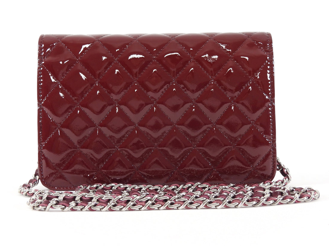 Chanel Burgundy Brilliant CC Patent Leather Wallet on Chain Bag