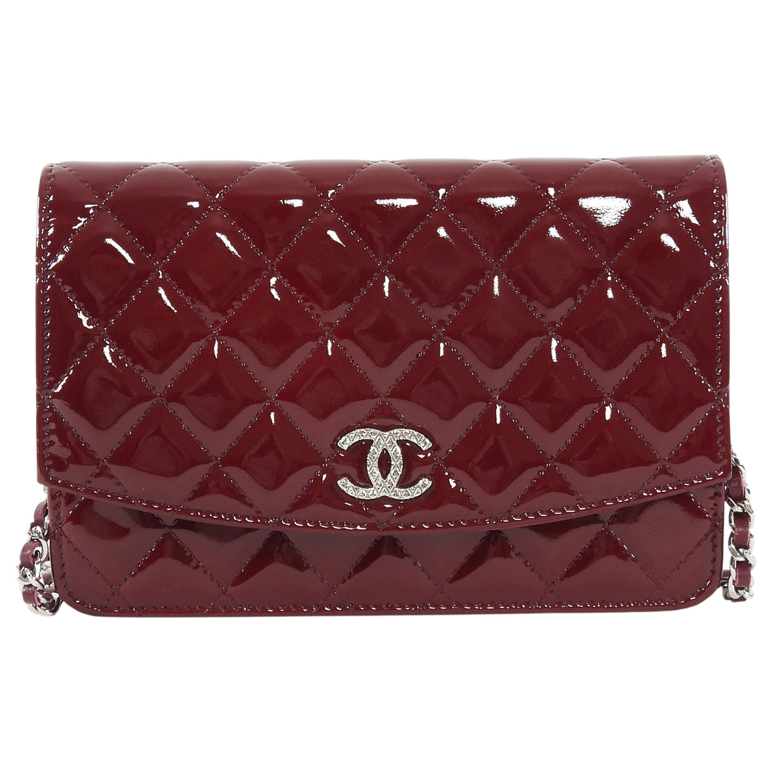 Chanel Burgundy Brilliant CC Patent Leather Wallet on Chain Bag