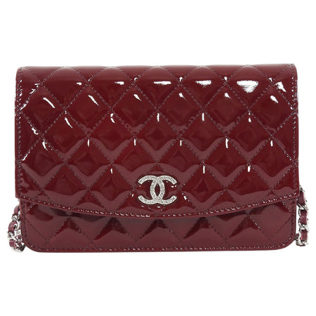 Chanel Burgundy Brilliant CC Patent Leather Wallet on Chain Bag