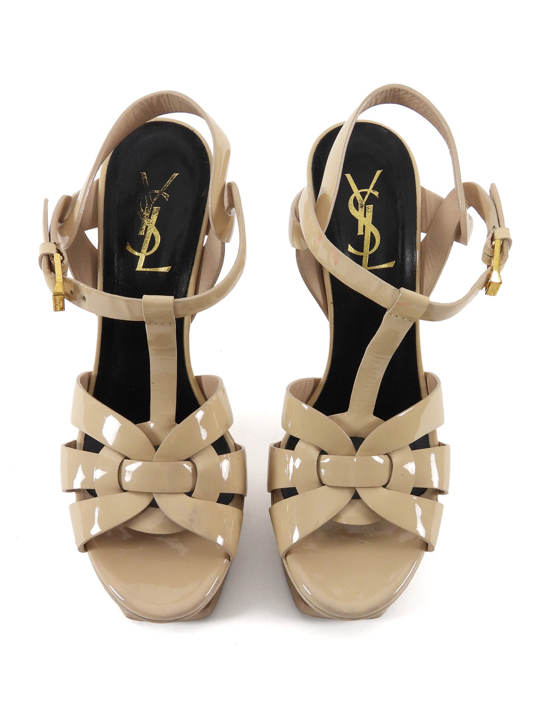 Saint Laurent Nude Patent Leather Tribute Platform Sandals - 36