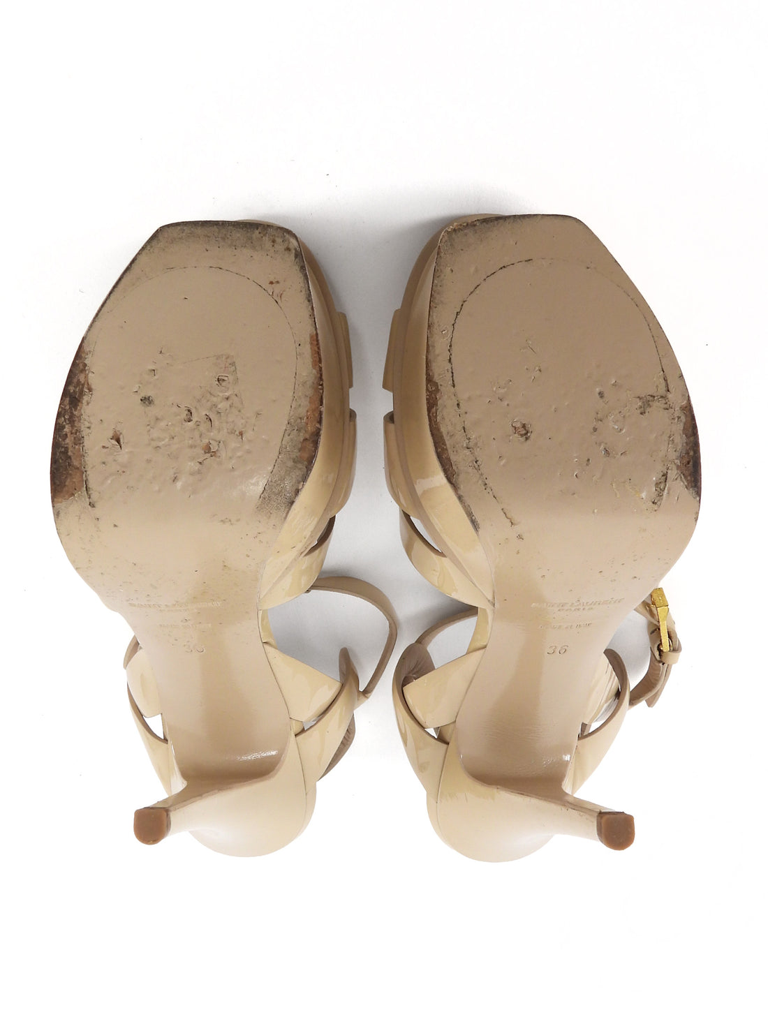 Saint Laurent Nude Patent Leather Tribute Platform Sandals - 36