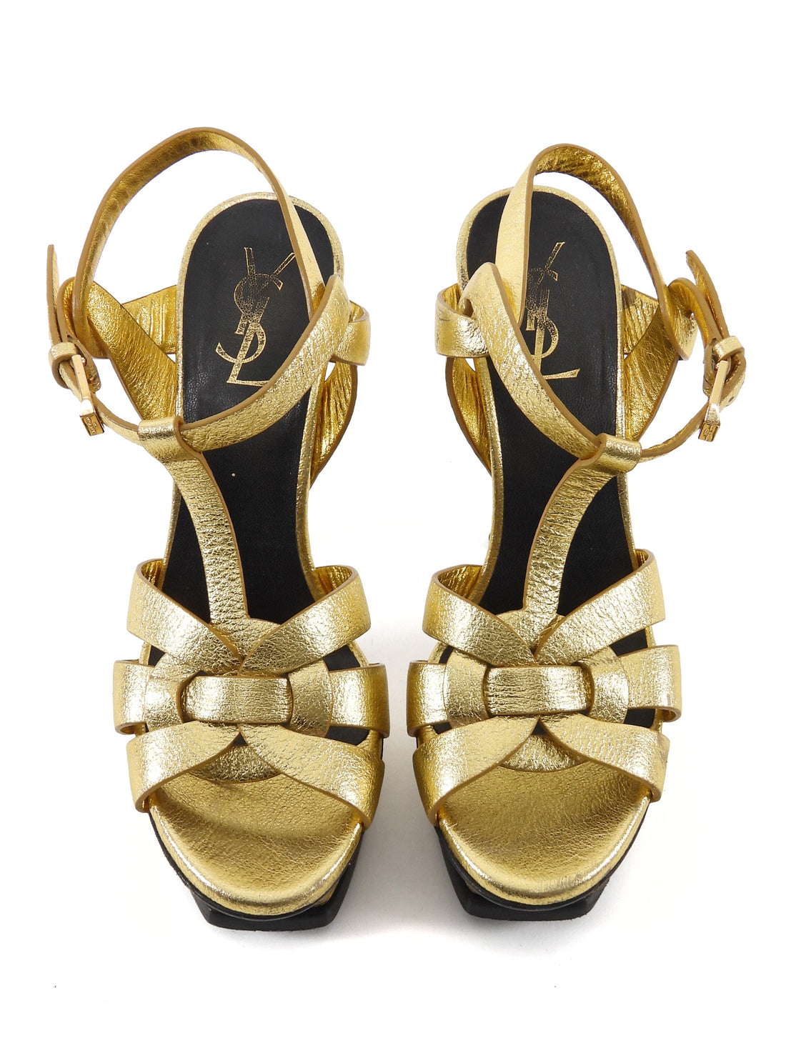 Saint Laurent Gold Metallic Leather Tribute Platform Sandals  - 36