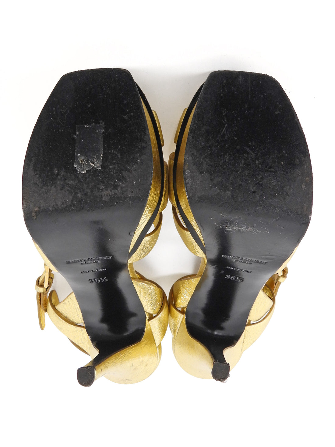 Saint Laurent Gold Metallic Leather Tribute Platform Sandals  - 36