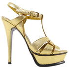 Saint Laurent Gold Metallic Leather Tribute Platform Sandals  - 36