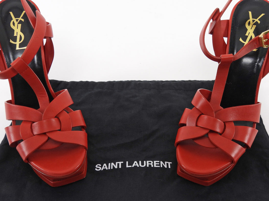 Saint Laurent Red Leather Tribute Platform Sandals - 36
