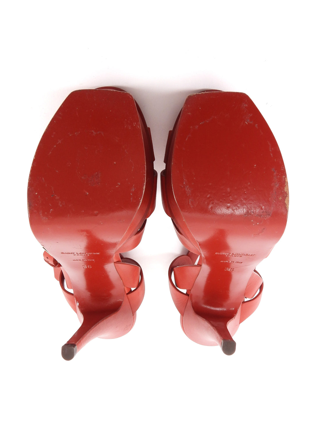 Saint Laurent Red Leather Tribute Platform Sandals - 36