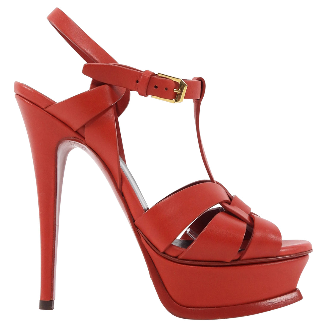 Saint Laurent Red Leather Tribute Platform Sandals - 36