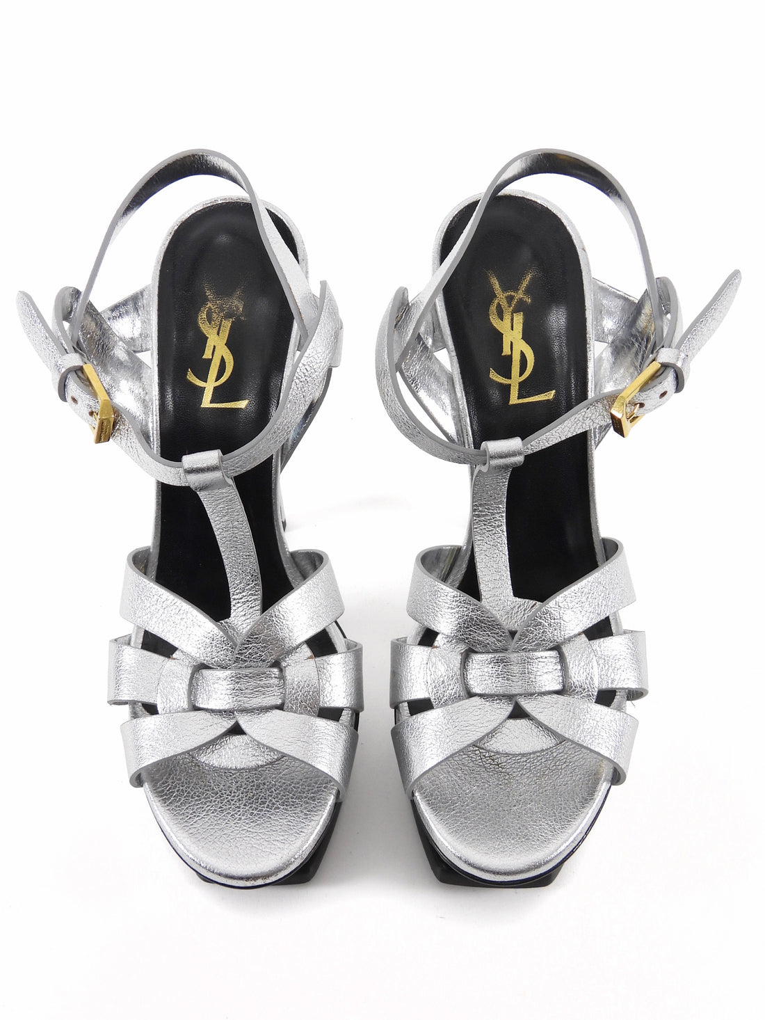 Saint Laurent Silver Metallic Leather Tribute Platform Sandals - 36