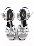 Saint Laurent Silver Metallic Leather Tribute Platform Sandals - 36
