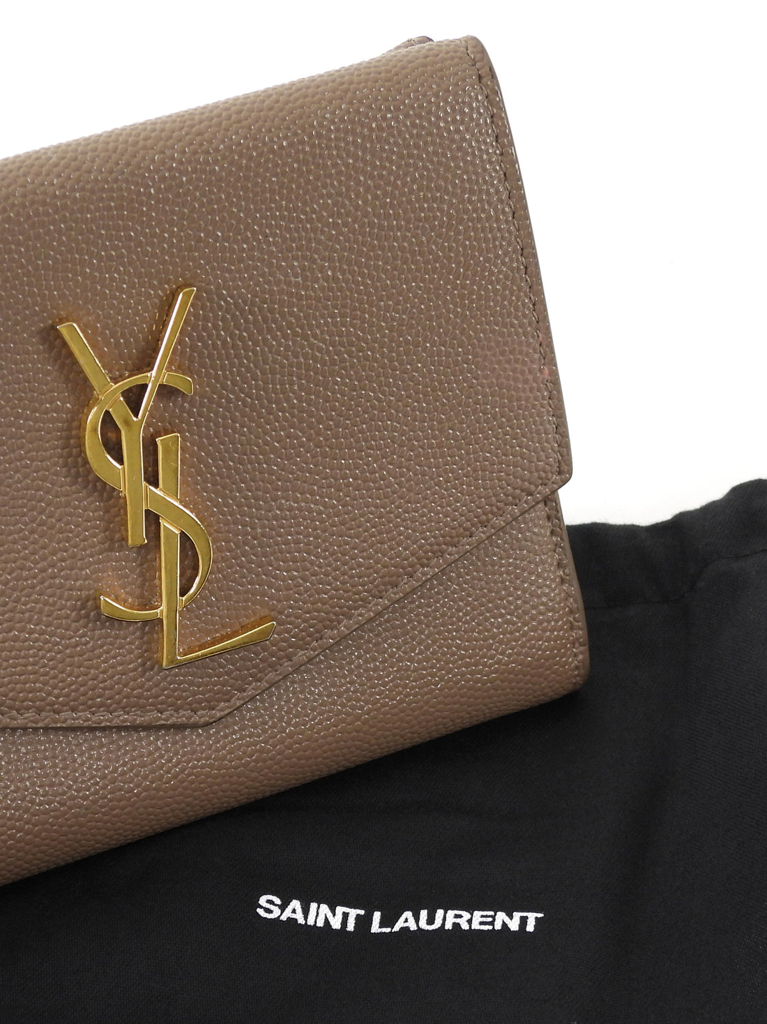 Saint Laurent Taupe Beige Grain de Poudre Monogram Uptown Compact Wallet