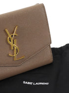 Saint Laurent Taupe Beige Grain de Poudre Monogram Uptown Compact Wallet