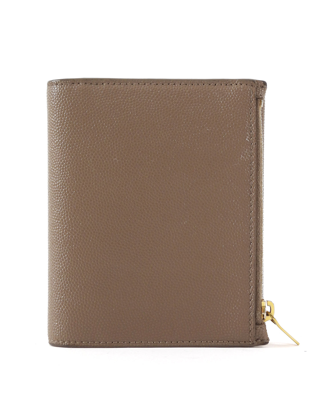 Saint Laurent Taupe Beige Grain de Poudre Monogram Uptown Compact Wallet