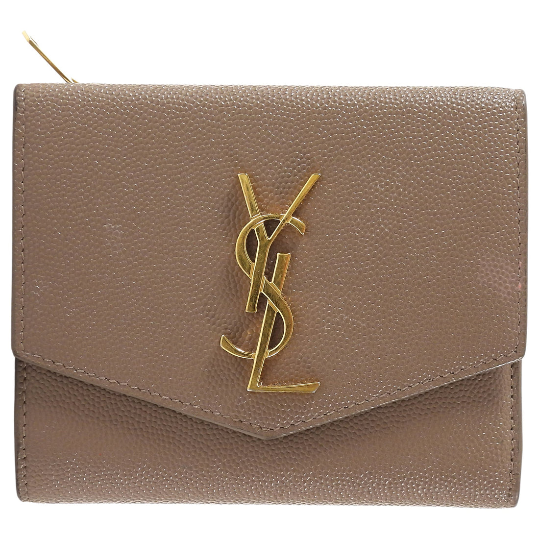 Saint Laurent Taupe Beige Grain de Poudre Monogram Uptown Compact Wallet