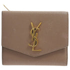 Saint Laurent Taupe Beige Grain de Poudre Monogram Uptown Compact Wallet