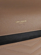 Saint Laurent Taupe Beige Grain de Poudre Matelasse Leather Cassandre Monogram Flap Wristlet Envelope Clutch