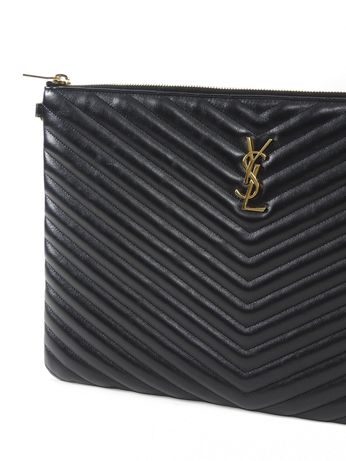 Saint Laurent Cassandre Matelasse Chevron Leather Wristlet Clutch Bag
