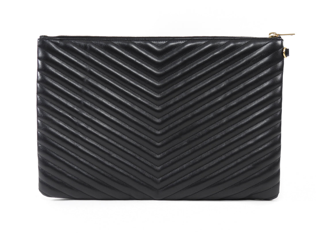 Saint Laurent Cassandre Matelasse Chevron Leather Wristlet Clutch Bag