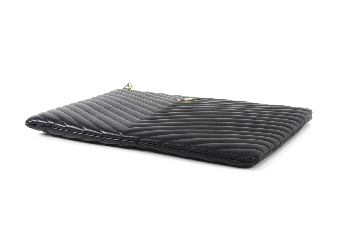 Saint Laurent Cassandre Matelasse Chevron Leather Wristlet Clutch Bag