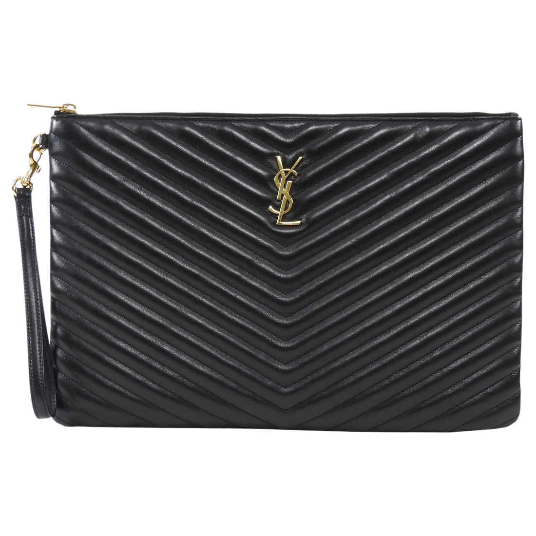 Saint Laurent Cassandre Matelasse Chevron Leather Wristlet Clutch Bag