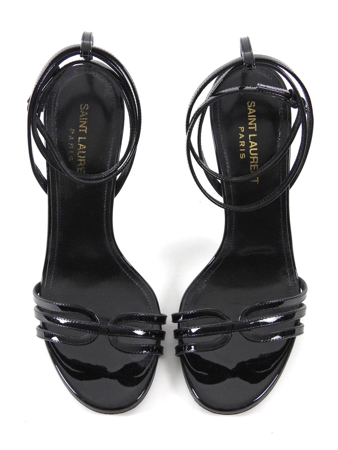 Saint Laurent Black Patent Leather Ankle Strap 110mm Sandals - 38